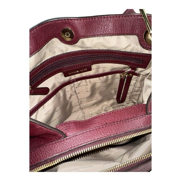 Michael Kors Raven Large Pebble Leather Shoulder Handbag Tote Purse Maroon EUC - Picture 12 of 15